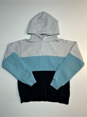 Aritzia Tna Colorblock Hoodie Grey Blue Black Pullover Kangaroo Pocket